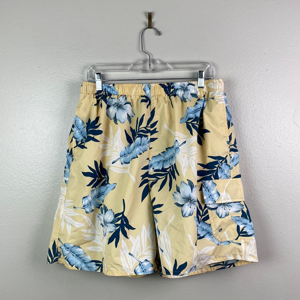 Boca Classics Island Wear | Men’s Yellow Blue Hibiscus Swim Trunks XL